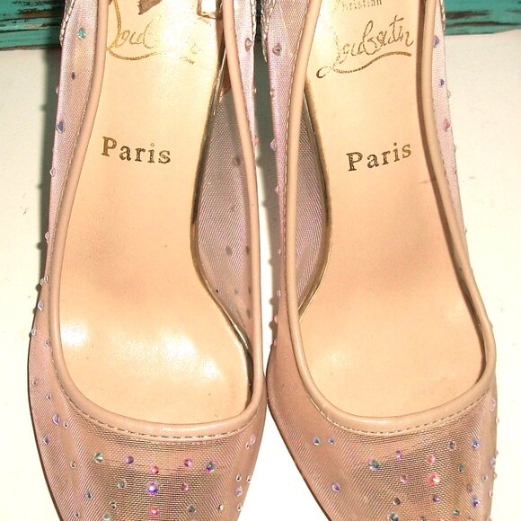 Auth.Christian Louboutin NEAR-NEW "Follies Strassita" High Heel (100mm) Pumps - Picture 9 of 15